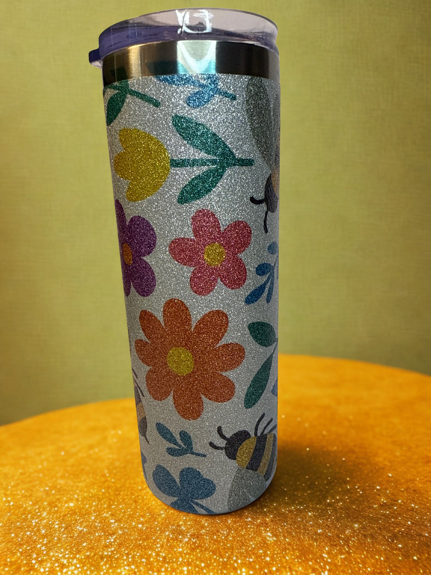 Spring Bloom Glitter Tumbler – 20 oz Stainless Steel