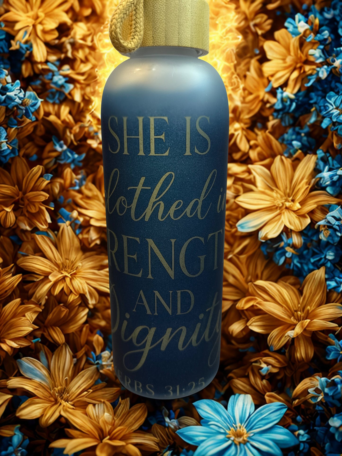 Strength & Dignity” Frosted Glass Bottle – Proverbs 31:25